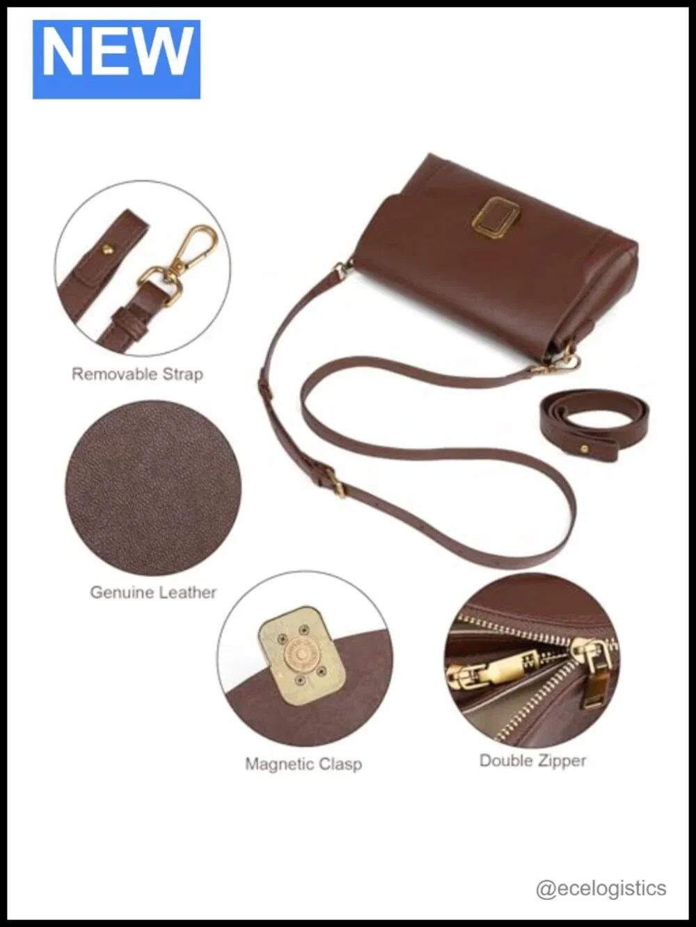 Genuine Leather Crossbody Bag for Women Adjustable Shoulder Strap Compact